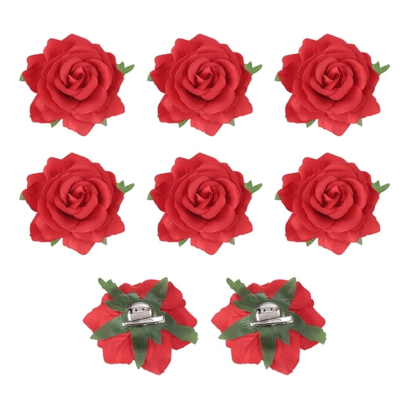 Uxcell 8 Pcs Rose Flower Hair Clips 4 Inch Flower Hair Pins Flower Brooch for Women Hair Accessories Red