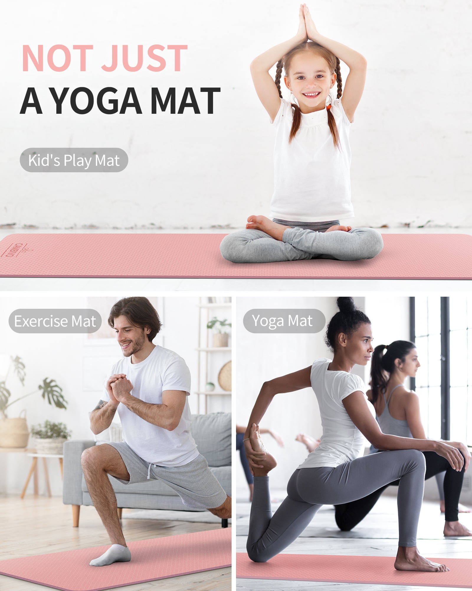 CAMBIVO Yoga Mat, 6mm Thick Eco Friendly TPE Workout Mat with Carrying Strap for Fitness, Gym and Floor Exercises, 72" x 24", Pink