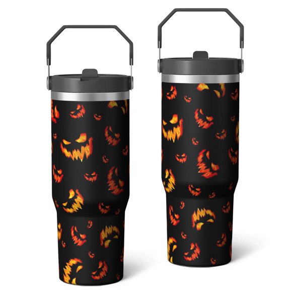 Halloween Ghosts 30oz Insulated Tumbler - Stainless Steel Travel Mug with Flip Straw & Carry Handle, Spooky Holiday Gift for Women Girls