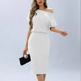 thumbnail image 1 of Gspmoly Robes d'Été pour Femmes 2025, Mode Été Robe Décontractée pour Femmes à Manches Courtes, Épaules Dénudées, Longueur Genou, Robes de Cocktail pour Femmes Économies d'Été, 1 of 6