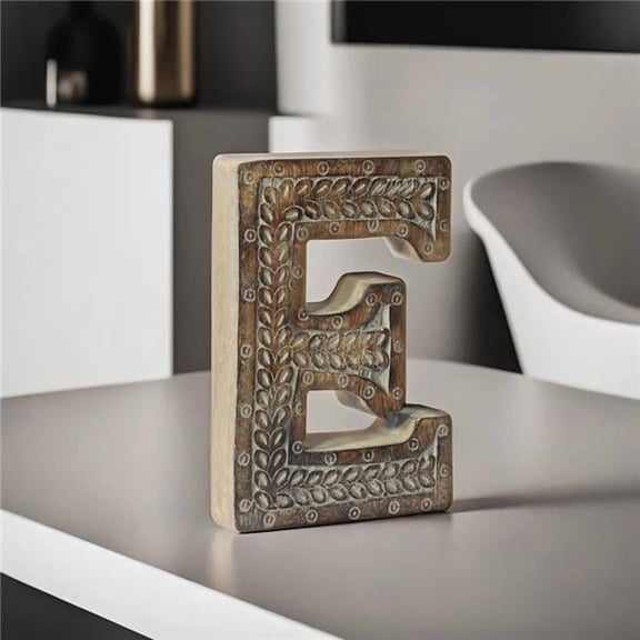 BBH Homes UBBBMH6236SC2EHS Handmade Eco-Friendly Wall Mount & Table Top Decor Gray Antique E Wood Alphabet Letter Block