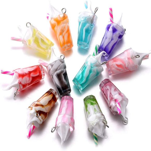 FNNMNNR 24pcs Resin Ice Cream Cup Charms Pendants Necklace Earring for DIY Crafts Hanging Keychain Bag Decoration 13mm*18mm A601