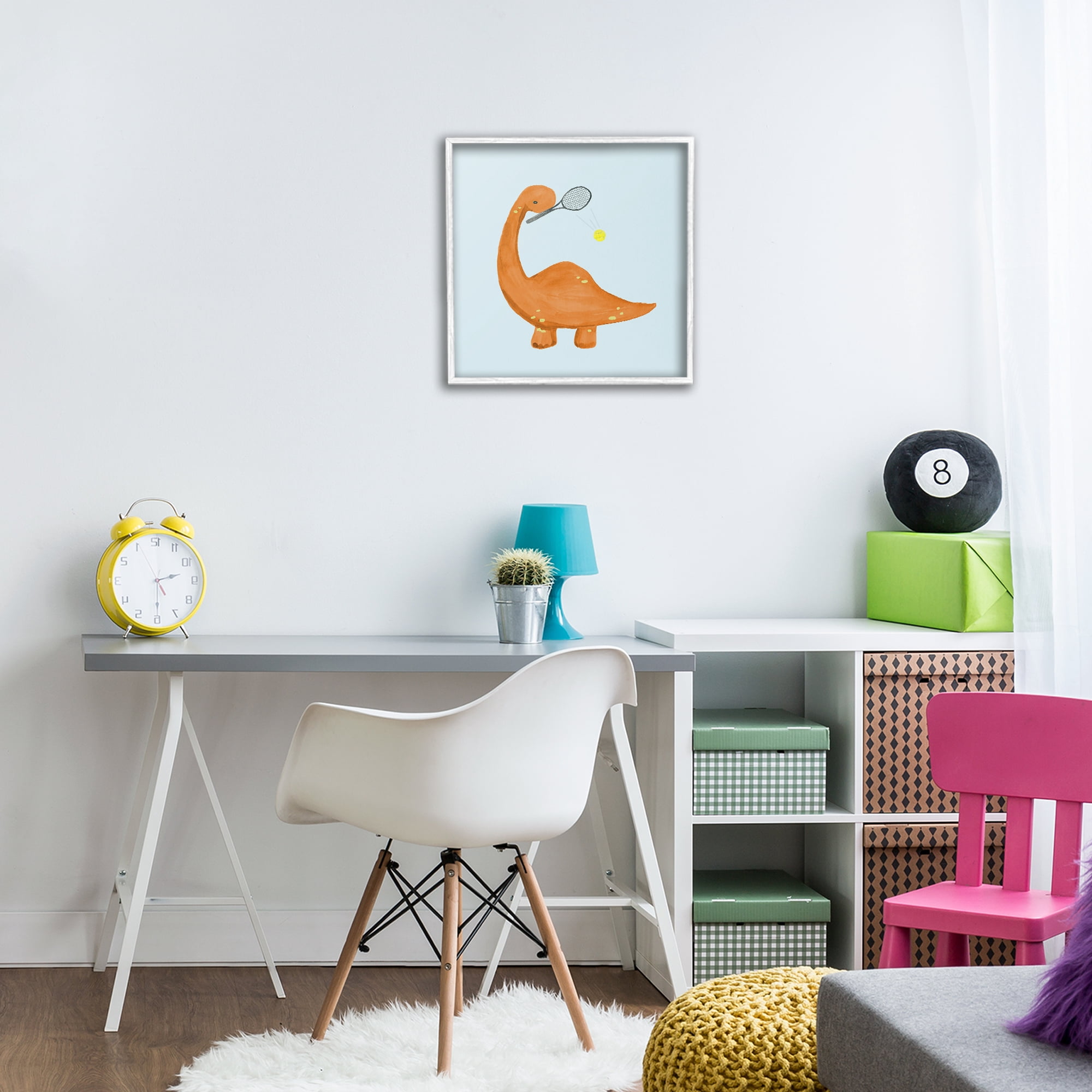 Stupell Industries Baby Dino Playing Tennis White Framed Giclee Art, design by Lucille Price