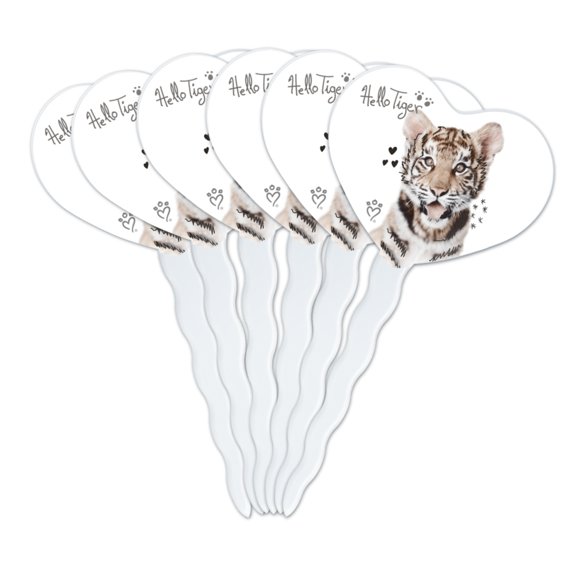 Hello Tiger Cub Jungle Kitten Cat Heart Love Cupcake Picks Toppers Decoration Set of 6