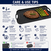 CHEFSPOT 20 x 10 Pre-Seasoned Cast Iron Reversible Grill and Griddle Pan, Double Burner
