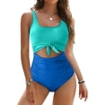 thumbnail image 2 of VISALY One Piece Swimsuit Tummy Control High Waisted Slimming Ruched Bathing Suit Cutout Tie Knot Swimwear Slimming Square Neck Polka Dot Cutout One Piece Swimwear for Vacation Beach Sky Blue Xs, 2 of 4