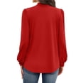 thumbnail image 4 of Camisas de Larga para Mujer, Blusas de Cuello Alto con Pliegues Delanteros, Ropa Informal Elegante para Otoño. Rojo M, 4 of 5