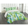 thumbnail image 3 of Ambesonne Grunge Quilted Bedspread Set 3 Pcs, Geometric Oval Shapes, Queen Size, Apple Green Turquoise, 3 of 5