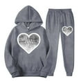 thumbnail image 2 of VBTAPA Sweatsuits for Women Set 2 Piece Jogging Outfit Fashion Heartbeat Print Hoodie Sweatshirt Jogger Sweatpants Tracksuit Y2K Streetwear Dark Gray L, 2 of 3