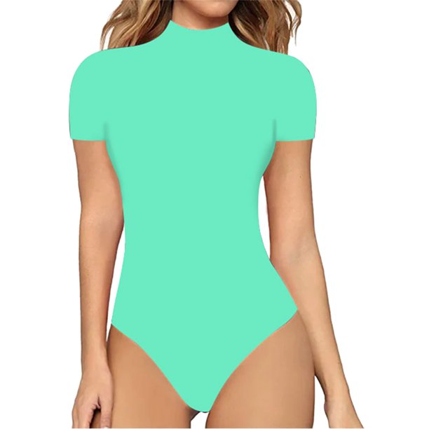 Gibobby Pantalones cortos Mujeres Casual Sexy Soild Color Tight Cuello Body de manga corta(Glauco, M)