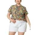 thumbnail image 2 of Agnes Orinda Women's Plus Size Floral Tops Pleated Tie Neck Short Sleeve Casual Summer Blouse 4X Dark Blue, 2 of 6