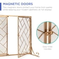 thumbnail image 5 of 2-Panel Handcrafted Wrought Iron Mesh Geometric Fireplace Screen, Rustic See-through Barrier with Magnetic Doors and 2 Handles for Home, Apartment and Dorm, 44x33in - Gold, 5 of 5