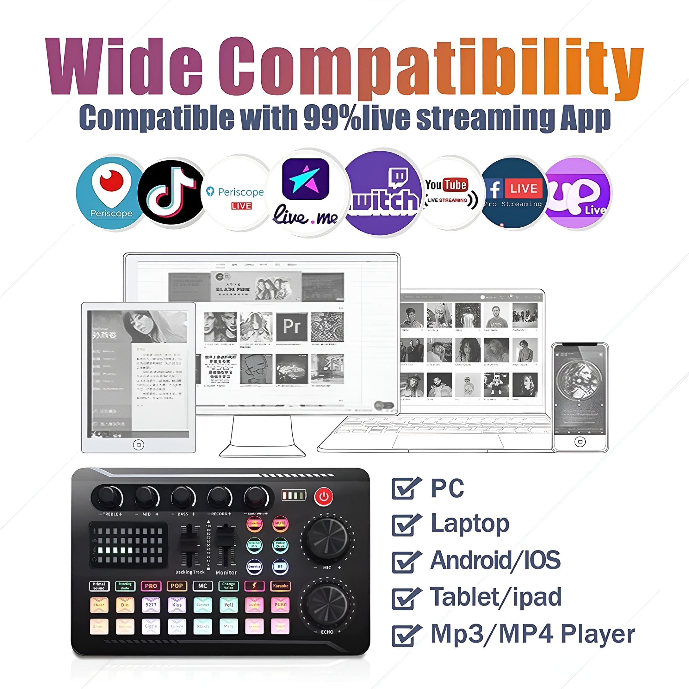 GJX Podcast Equipment Bundle, Condenser Microphone with Tripod Stand and Professional Audio Mixer for Studio Recording Vocals, Voice Overs, Streaming Broadcast and YouTube Videos