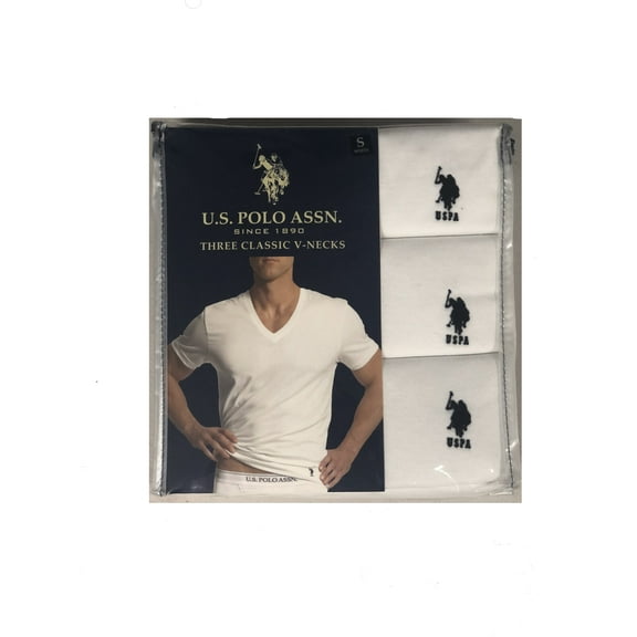 U.S. Polo Assn. Men's 3 Pack V Neck T-Shirts Undershirts, SMALL, White
