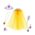 thumbnail image 4 of Disfraz de princesa para niña, capa, corona, collar, pendientes, anillos, juego de 7 piezas Amarillo, 4 of 9