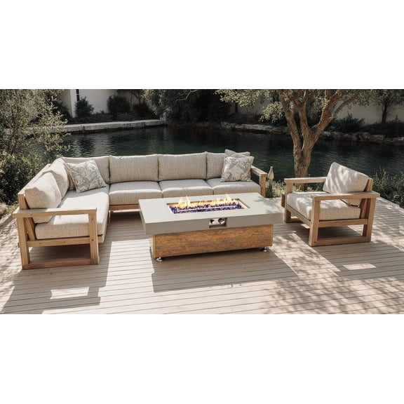 Tabletop Heater, 48_inch Iron Fire Pit Table with Wood Grain, Gray Patio Heater,Iron Outdoor Heater For Deck, Garden & Outdoor Heating