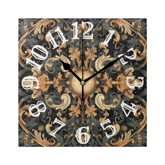 Boho Pattern Tribal Wall Clock Square Silent Non Ticking Battery Operated Clock for Home Bathroom Kitchen Bedroom Living Room