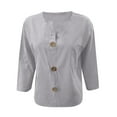 thumbnail image 4 of MIXUE Women Blouses Summer Solid Color V Neck Button Down Short Sleeve Loose Fit Casual Classic Womens Tops Daily-Wear,Gray,S, 4 of 4