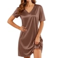 thumbnail image 3 of Frostluinai Satin Nightgowns for Women Silk Short Sleeve Nightshirt Silky T Shirt Night Gown V Neck Mini Sleepdress Loose Sleepwear S-XXL, 3 of 10
