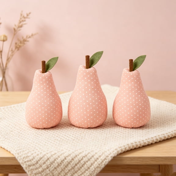 3 Pack Vintage Fabric Pear Decor Set, Stuffed Artificial Fruit Ornament, Soft Faux Fruit Figurine for Table Tray Shelf Centerpiece, Rustic Home Styling Decor for Kitchen Dining Living Room