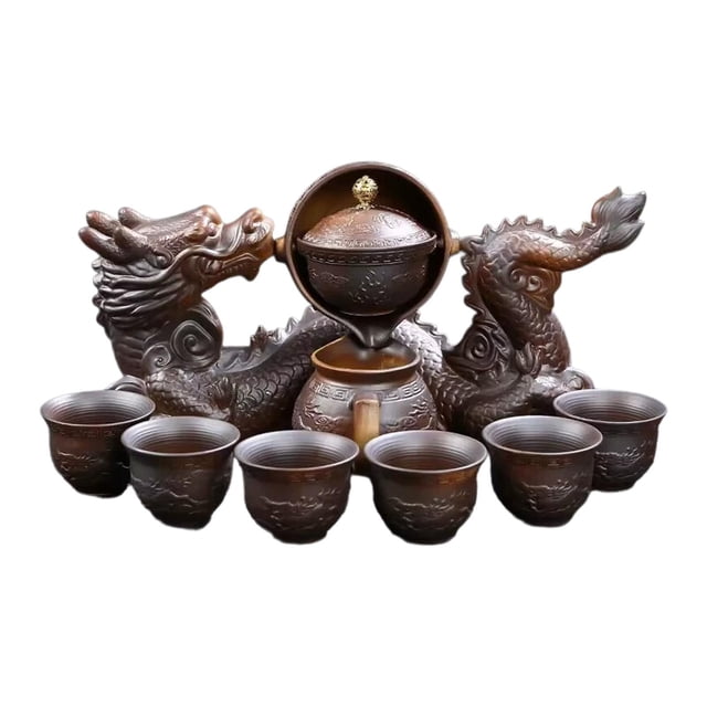 Juego de té Kungfu semiautomático, vajilla de cerámica, regalo, resistente al , giratorio, juego de té chino Gongfu Gaiwan para decoración de