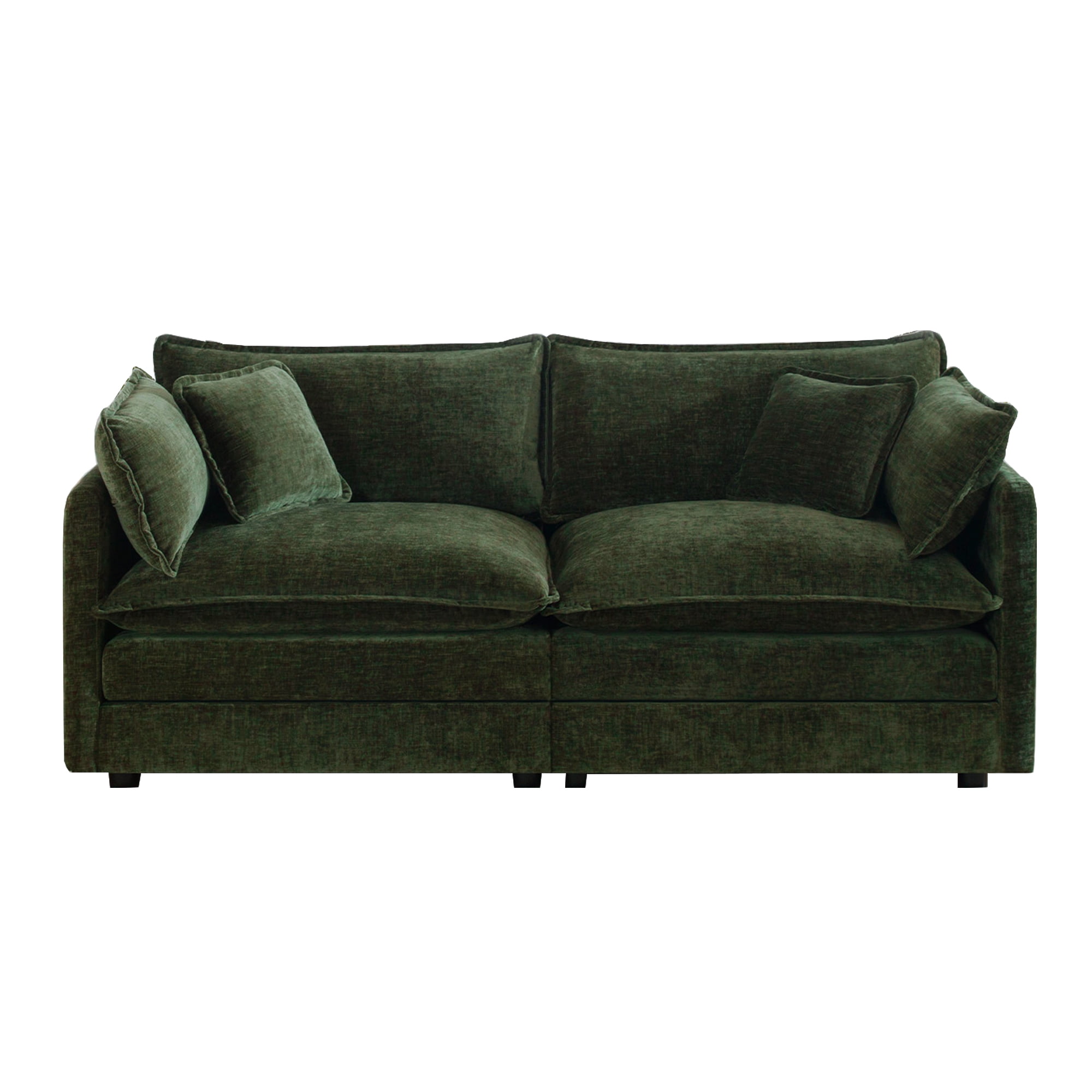 VEPXXP 75.9" Chenille Modular Loveseat, Deep Seat 2-Seater Couch with 4 Throw Pillows, Modern Cloud Sofa for Living Room Apartment Small Space, Green