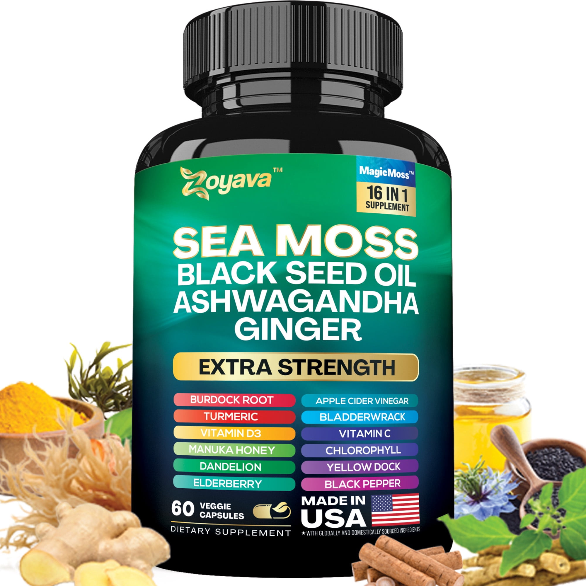 Zoyava Sea Moss Blend, 19,445 MG All-in-One Formula with over 15+ Super Ingredients, Extra Strength & High Potency