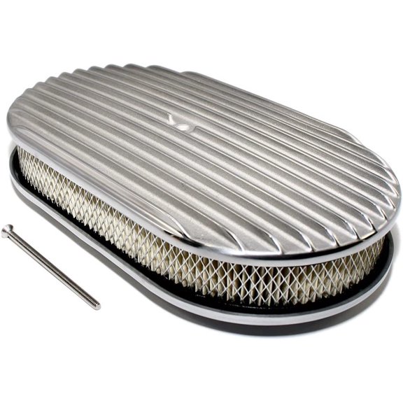 Fits Chevy Ford Mopar 15" Oval Polished Aluminum Air Cleaner Full Finned