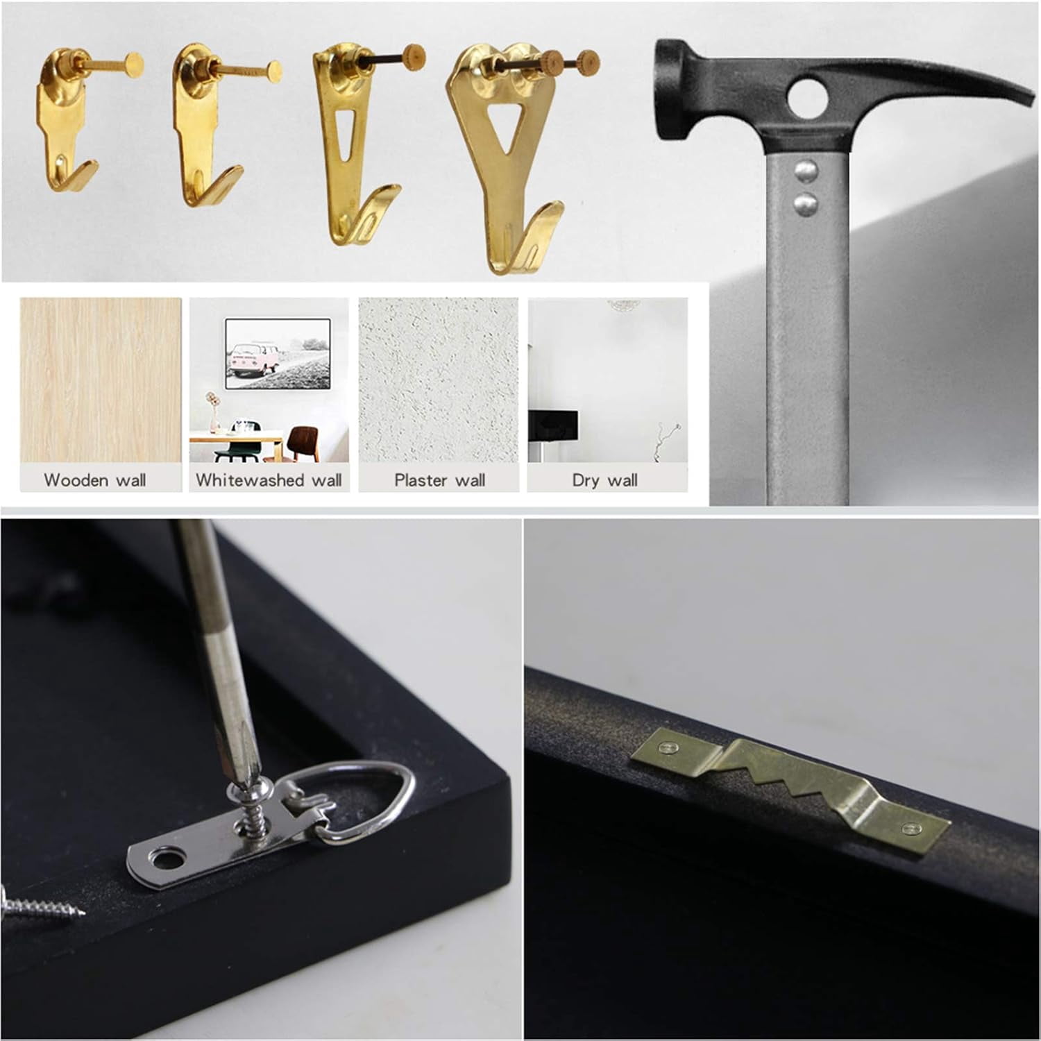 Heavy Duty Picture Hanging Kit, Assorted Hooks, Nails, D-Rings for Wall Mounting on Drywall & Wood, Complete Hardware Set for Framed Art, Photos & Mirrors
