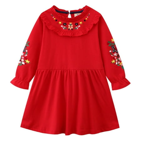 

Toddler Girl Dress Long Sleeve Winter Christmas Clothes Cotton Casual Playwear Outfit Dresses Girl Dress WIth Printed And Solid Color Round Neck Casual Tunic Shirt Clothes