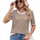 thumbnail image 2 of Camisas de Corta de Verano para Mujer, Suéter A Rayas, Lindas Blusas Casuales de Punto con Cuello Redondo A Color Café S, 2 of 9