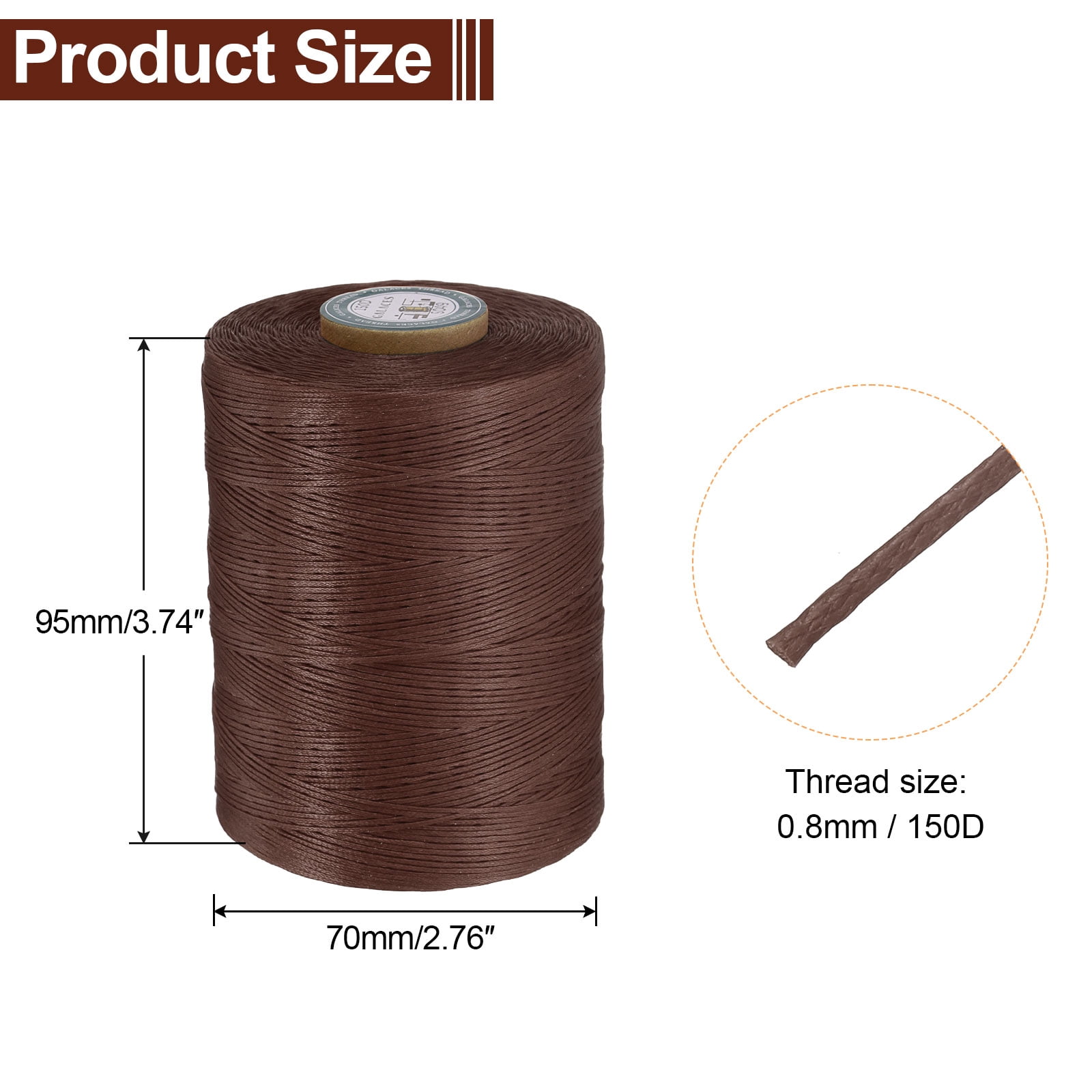 Uxcell Flat Leather Sewing Waxed Thread, 780m / 853 Yards Wax Polyester String, 0.8mm Waxed Cord for Crafts, Dark Brown