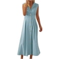 thumbnail image 1 of Vestido informal para mujer: largo con botones, cuello elegante, cómodo para el verano, lavable a máquina, 1 of 5