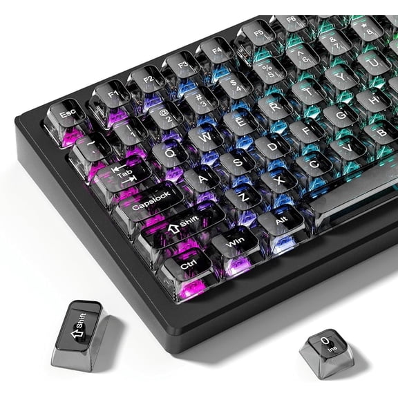 115 Grey Clear keycaps, Transparent MDA Profile Keyboard Key Cap for Mx Switches Mechanical Keyboard (Doubleshot, MX, 100%, 75%, 65%, 60% Fit All)