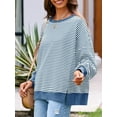 thumbnail image 4 of Women's Fall Oversized Sweatshirt Casual Waffle Knit Long Sleeve Crewneck Split Pullover Tunic Tops, 4 of 6