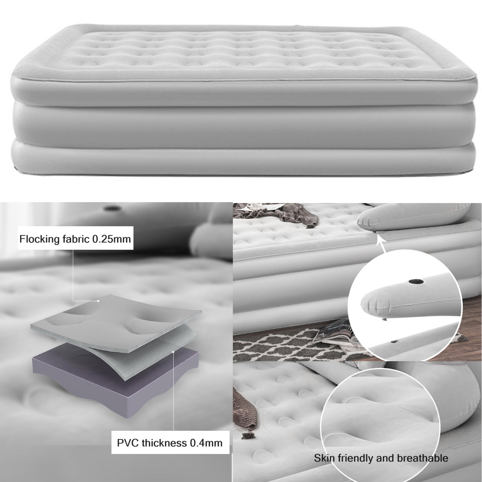 SLLINGLUO 18" Portable Air Bed with Pump, Inflatable Air Mattresses with Headboard, Queen