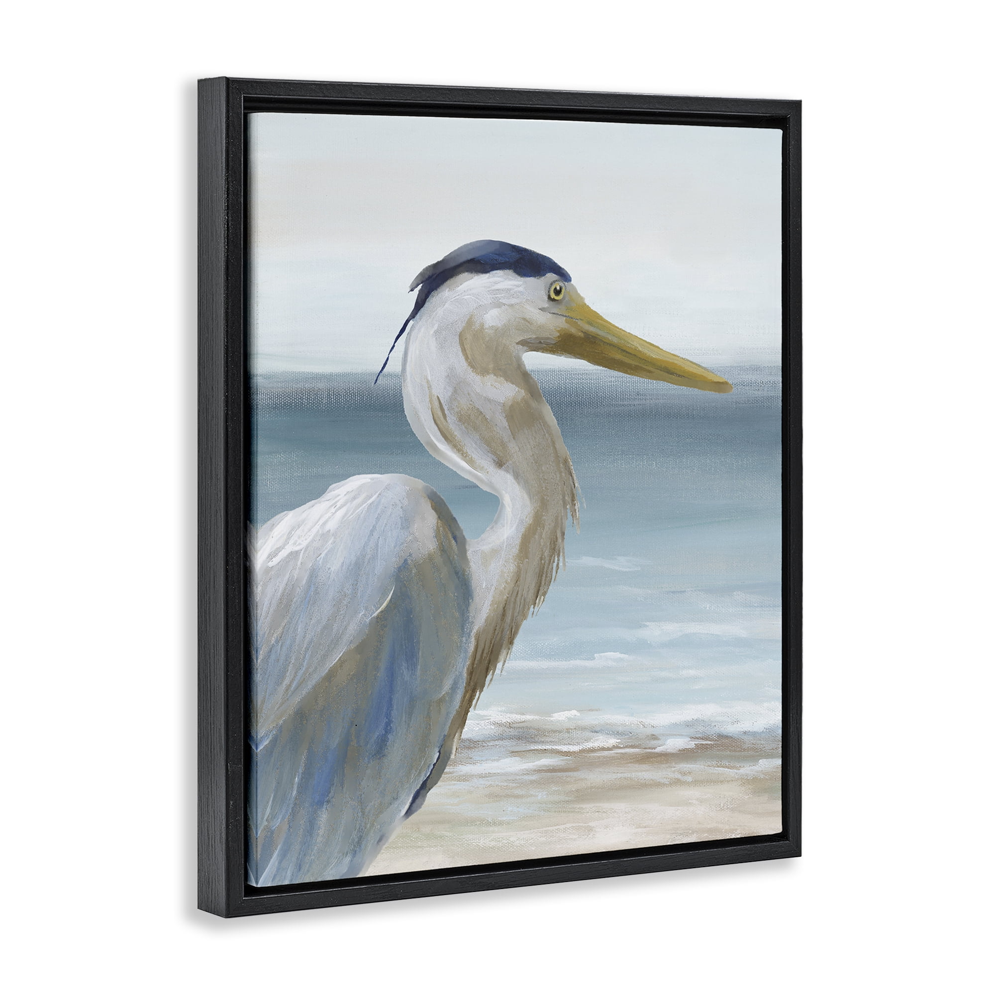 Stupell Industries Right Gazing Heron Black Framed Floater Canvas Wall Art, design by Nan