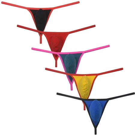Botmois 5 PACK Men s Cheeky Micro Thongs Contoured Pouch Tangas Underwear Sexy Stringkini Bottoms Low-rise String Briefs Underpants Lingerie Panties 5RY L