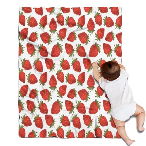 Red Strawberry Plants Fruit White Pattern Blanket,Comfortable Soft Flannel Throw Blanket,All Season,Warm Lightweight Blankets for Sofa Bed Couch Living Room Chair,30"x40"