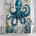 thumbnail image 2 of Octopus Bathroom Shower Curtain, Nautical Navy Blue Kraken Coral Vintage Coastal Map Waterproof Washable Soft Bath Curtain for Bathtub Decor with 12 Hooks&Grommet, 36x78 Inch, 2 of 9
