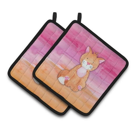 

Orange Cat Watercolor Pair of Pot Holders