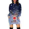 thumbnail image 1 of VBARHMQRT Chandail à Capuche Bleu Femme Long Décontracté Manches Longues Chandail Chandail en Molleton Imprimé de Noël avec Poche, 1 of 4