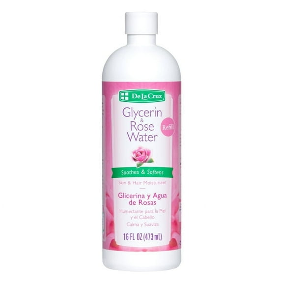 De La Cruz Rose Water and Glycerin Skin and Hair Hydrating Refill Bottle for Mist 16 fl oz (473 mL)