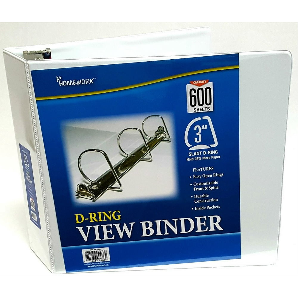 3" DRing View Binder w/ Pockets White Case Pack of 12