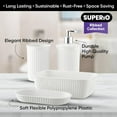thumbnail image 3 of Decorative Plastic Bathroom Accessories Set, White (Set of 4) Soap Dish, Liquid Dispenser, Toothbrush Holder Cup, Vanity Organizer Tray - Bath Accessory Countertop Decor Gift - Ribbed Design, 3 of 7