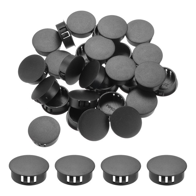 Uxcell 64Pcs 1.1" Tapones de agujero de plástico negro tipo flush para panel, tapones de extremo para tubos de bloqueo, mueble, armario