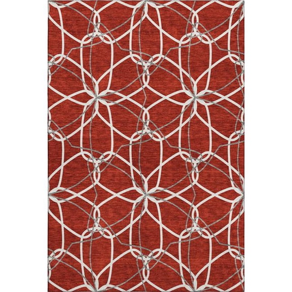 HomeRoots 675545 9 x 12 ft. Red, Ivory & Gray Geometric Washable Machine Made Rectangle Area Rug with UV Protection