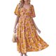 thumbnail image 1 of Puntoco Vestido Largo Informal De Verano Para Mujer, Fluido, Playero, Con Cuello Cuadrado, Esponjoso, Manga Corta, Espalda Ahumada, Flor Bohemia, Largo, Naranja, S, 1 of 7