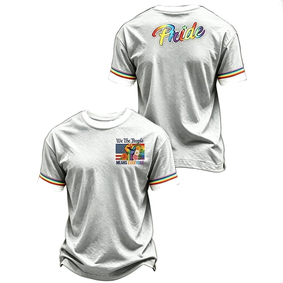 GrmtClth We the People Means Everyone Printing Shirts Pride Month Rainbow Color Blocking Top Summer American Flag Tee Lightweight Unisex Short Sleeve Clothes Light Gray S