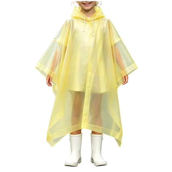 Kids EVA Rain Poncho with Hood, Lightweight Waterproof Transparent Rain Cape, Reusable Portable Raincoat for Boys Girls Travel Camping Outdoor Yellow Free Size